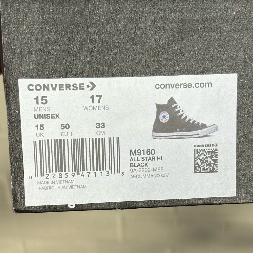 Converse Chuck Taylor All Star Canvas Unisex High Top Black Unisex M-15 W-17 - Picture 9 of 11